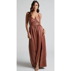 Showpo. Revolve Around Me Midi Dress - V Neck Wrap Dress Industry Rose, Size 2